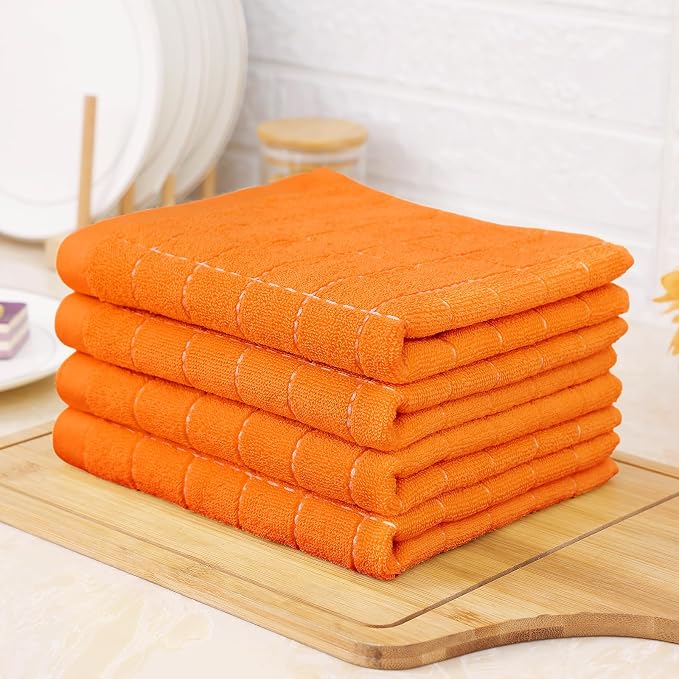 Homaxy 100% Cotton Terry Kitchen Towels, 6 Pack, Orange | Ultra Soft and Absorbent Dish Towels for Kitchen, Suitable for Drying and Washing Dishes