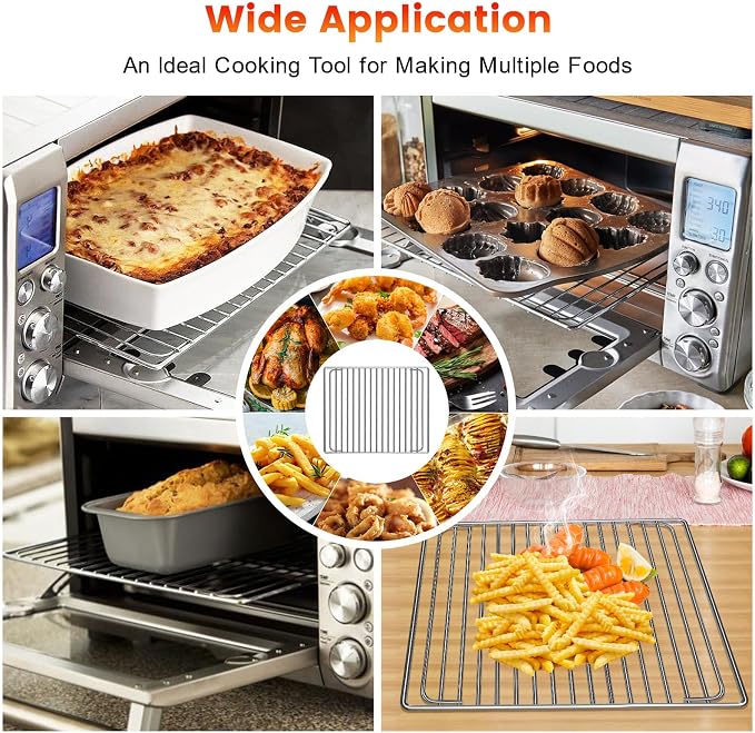 Smart Oven Rack for Breville Air Fryer Countertop Oven BOV845BSS, 14''×11.6'' Stainless Steel Air Fryer Accessories Replacement Parts Roasting Steamer Grill Racks Baking Tray，Dishwasher safe