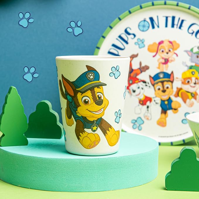 Zak Designs PAW Patrol Kids Dinnerware Set 3 Pieces, Durable and Sustainable Melamine Bamboo Plate, Bowl, and Tumbler are Perfect For Dinner Time With Family (Chase, Marshall, Skye & Friends)