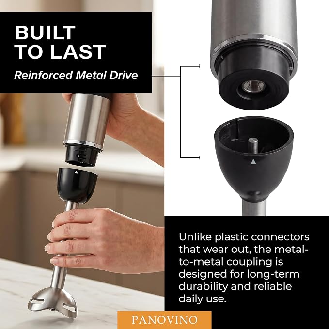 Handheld Immersion Blender, Stick & Hand Blender, 7-Speed, Black | Reinforced Metal Gear, Won't Strip Like Plastic; Whisk, Chopper & Beaker for Soups, Sauces, Smoothies & Baby Food