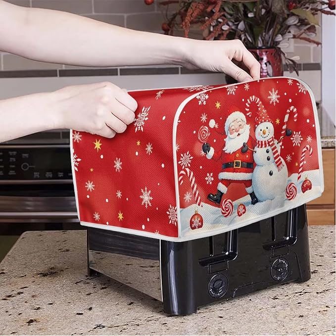 Christmas Toaster Cover 2 Slice Dustproof Toaster Bread Maker Cover Small Kitchen Appliance Fingerprint Protection Kitchen Decor, Cute Snowman Santa