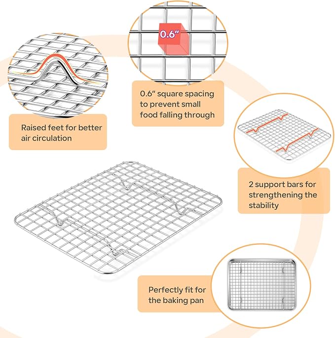 TeamFar Cookie Sheets with Cooling Racks, 2 Pans + 2 Racks,9x7x1 Inch | Stainless Steel Mini Toast Oven Tray Pan with Grid Rack for Baking Roasting Cooling, Non-Toxic & Heavy-Duty, Dishwasher Safe
