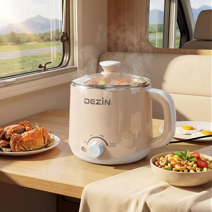 Dezin 1.6L Electric Pot, Stainless Steel Electric Hot Pot with Dual Power | Keep Warm, Ramen Cooker, for Egg, Pasta, Soup, Porridge & Oatmeal, Overheat & Boil-Dry Protection, Ideal for Dorm & Office