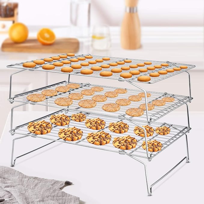 P&P CHEF 5-Tier Stainless Steel Cooling Rack, 16.5" x 11.4", Silver | Stackable Baking Cooking Racks for Cooling Roasting Grilling, Collapsible & Heavy Duty, Oven Safe & Easy Clean