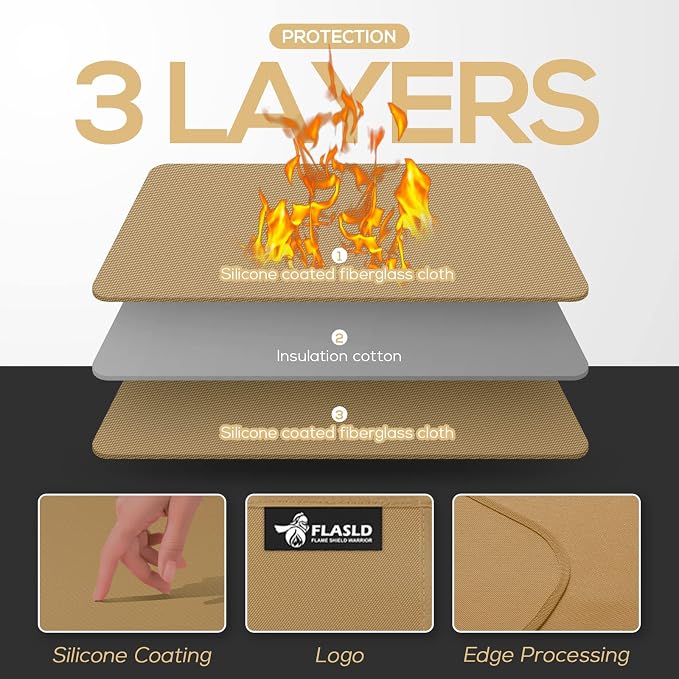 FLASLD Heat Resistant Mat for Air Fryer Site on, Fireproof Silicone Mats for Kitchen Counter, Countertop Protector, No-slip and Waterproof (16"X24", Brown)