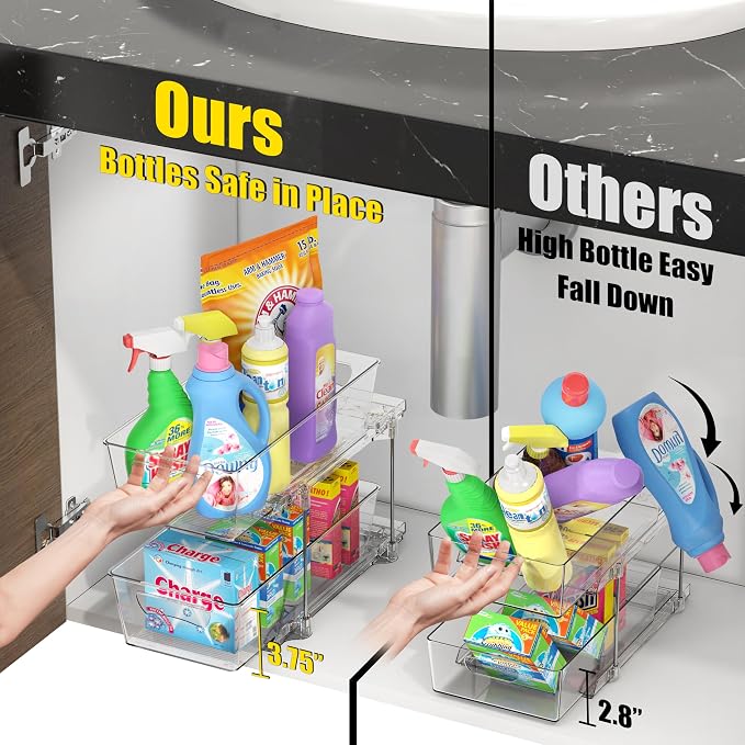 Simple Houseware 2Pcs 2-Tier Slim Drawer Cabinet Pull-Out Organizer, Clear