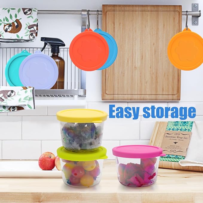 LUVCOSY 1 Cup 2 Cup Round Silicone Replacement Lids for Pyrex 7202-PC, 7200-PC Glass Bowls, 8 Pack, Microwave & Dishwasher & Freezer Safe (Container not Included)