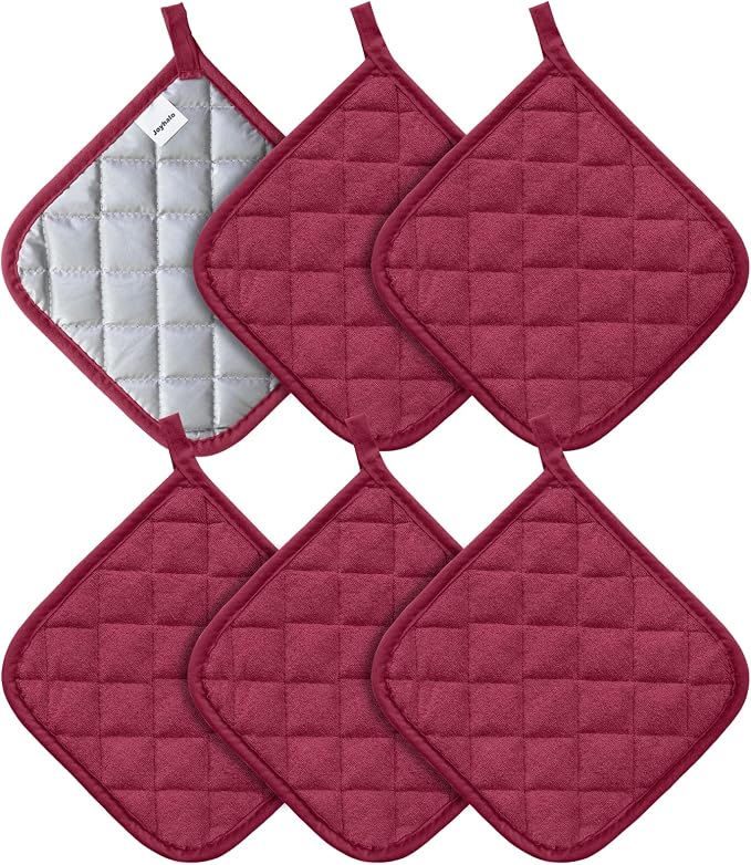 Joyhalo 6 Pack Pot Holders for Kitchen Clearance | Cotton Oven Holder with Great Heat Resistance, Potholders Sets for Kitchen, Countertops, Hot Pots and Pans, Dark Red