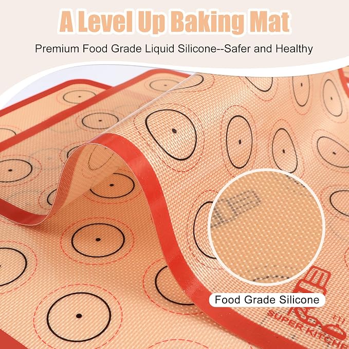 Folksy Super Kitchen Silicone Macaron Baking Mat - Set of 3 | 2 Half Sheet and 1 Quarter Sheet, Non Stick Silicon Oven Liner For Macaroons and Cookies (16.5x11.6, Red)