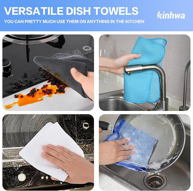 Dish Cloths for Washing Dishes with Scrub Side, Microfiber Dish Rags | Dual-sided microfiber dish cloths with scrubber for stuck-on food, quick dry kitchen washcloths 9 Pack, Mixed Colors 12 Inch