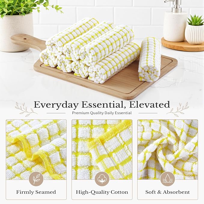 Homaxy 12 Pack Terry Kitchen Dish Cloths, 12"x12", Yellow | Super Soft and Absorbent Dish Rags, Quick Drying Reusable Dish Towels for Washing Dishes