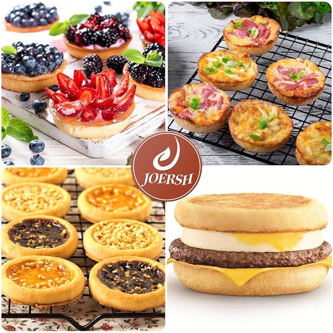 JOERSH Silicone Egg Mold for Breakfast Sandwiches, 4 Inch, 2 Pack | Round Muffin Top/Egg Pan, Oven Baking Silicone Molds, Non Stick, For Hamburger Bun, English Muffin, Pancake, Eggs Patty Bites