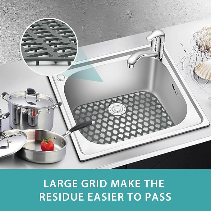 Silicone Kitchen Sink Protectors Mats - 12" 13" 14" 16" 18" 19" 21" 22" 24" 25" 26" 28" 30", Heat Resistant, Machine-wash (21”x16”, Rear Drain)