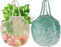 2-Pack Reusable Mesh Grocery Bags, 100% Cotton String, Long Handle Produce Bags, Fruit & Veggie Storage