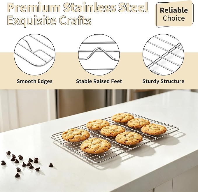 TeamFar Stainless Steel Baking Sheet with Rack Set, 16"x12"x1" | 2 Pans + 2 Racks, Cookie Sheet Baking Pan Tray with Cooling Rack for Cooking, Non-Toxic & Rust Proof, Dishwasher Safe
