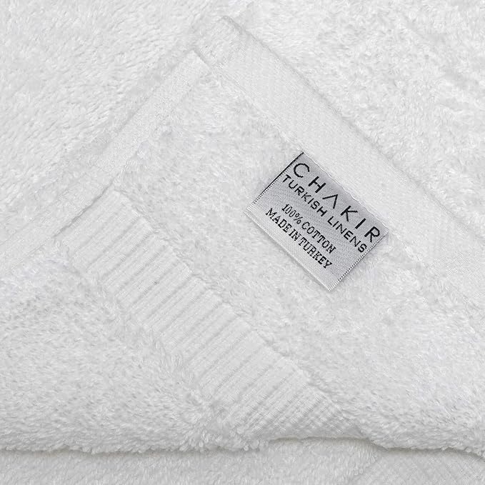 Chakir Turkish Linens 100% Cotton Premium Turkish Towels for Bathroom | 16'' x 30'' (4-Piece Hand Towel, White) | 100% cotton hand towels, 4-pack 16x30, OEKO-TEX certified, soft absorbent for the bathroom