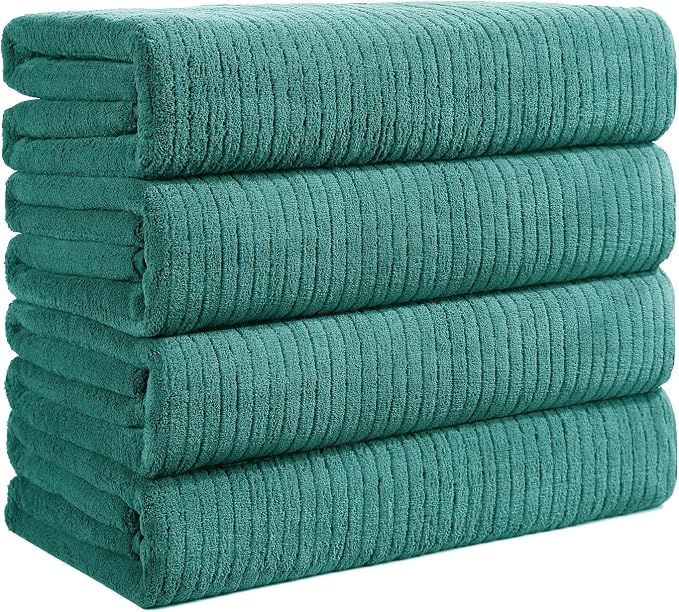 4 Pack Bath Towels Set 35 x 70in Extra Large, Ultra Soft Microfiber | Luxury Thick High Absorbent and Quick Dry Bath Sheet for Bathroom, Beach, Yoga, Sport,SPA, Fitness, Teal Green