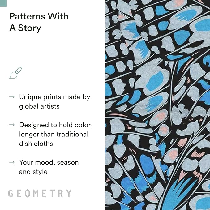 GEOMETRY Kitchen Dish Cloths - Spring & Summer Collection - Premium Dishcloths with Geoweave - Absorbent & Fast Drying Kitchen Towels - Blue Garden Wings, 10" x 10" - 3-Pieces