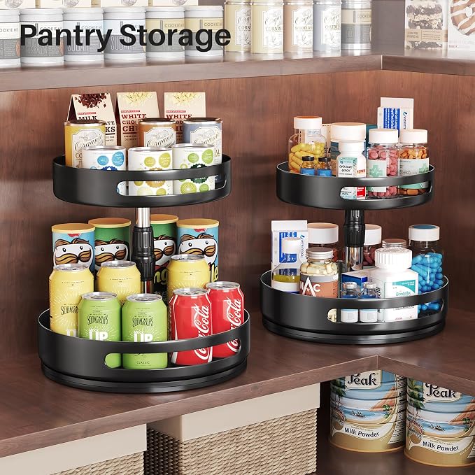 Lazy Susan Spice Rack Organizer for Cabinet, 2-Tier Metal, 10 in | Height Adjustable, 360-Degree Rotation, Spice Turntable for Table Top, Kitchen Pantry