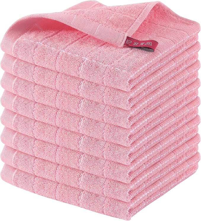 Homaxy 100% Cotton Terry Kitchen Dish Cloths, 8 Pack, Pink | Ultra Soft and Absorbent, Suitable for Drying and Washing Dishes