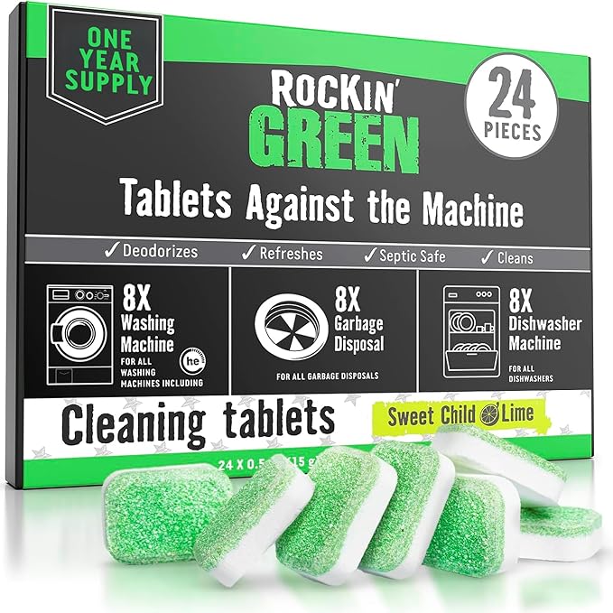 Rockin' Green Multi-Purpose Cleaner Citrus Lime 24 Pk | Deep Cleaning, Deodorizing, for Dishwashers Washing Machines Garbage Disposals, Removes Odor and Residue
