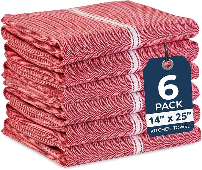 LANE LINEN Kitchen Towels Set - 100% Pure Cotton Dish Towels for Kitchen, Super Absorbent Kitchen Hand Towel, Tea Towels, Soft & Durable Dish Cloths, Pack of 6 – 14”x25”, Red