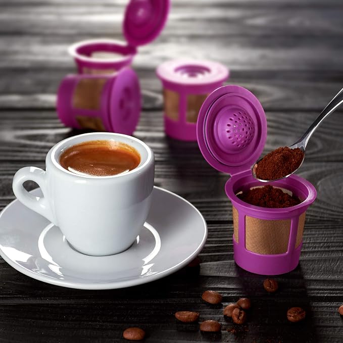 4 Reusable K Cups for Keurig Coffee Makers - BPA Free Universal Fit Purple Refillable Kcups Coffee Filters for 1.0 and 2.0 Keurig Brewers (Pack of 2)