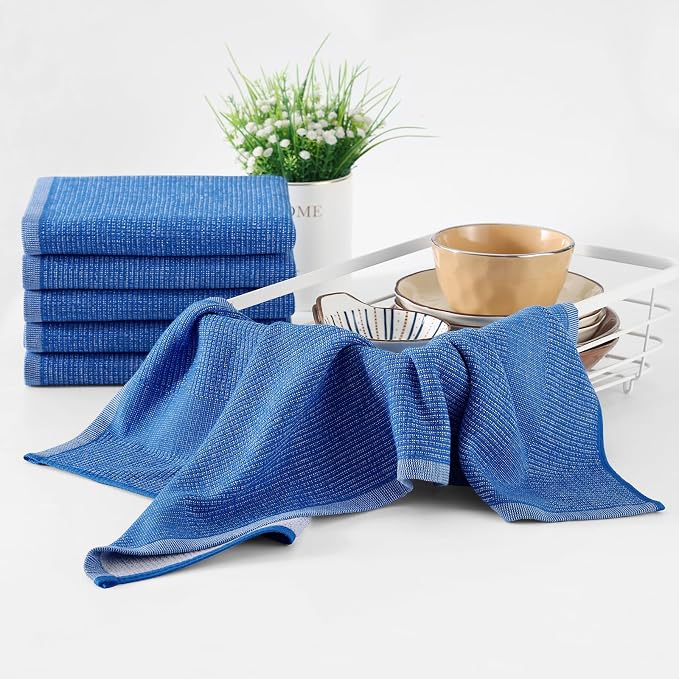 Homaxy 380 GSM Cotton Premium Kitchen Towels 8 Pack, 18"x 28", Blueberry | Flat and Terry Dish Towels, Highly Absorbent Tea Towel Set with Hanging Loop, Soft Utility Kitchen Hand Towels