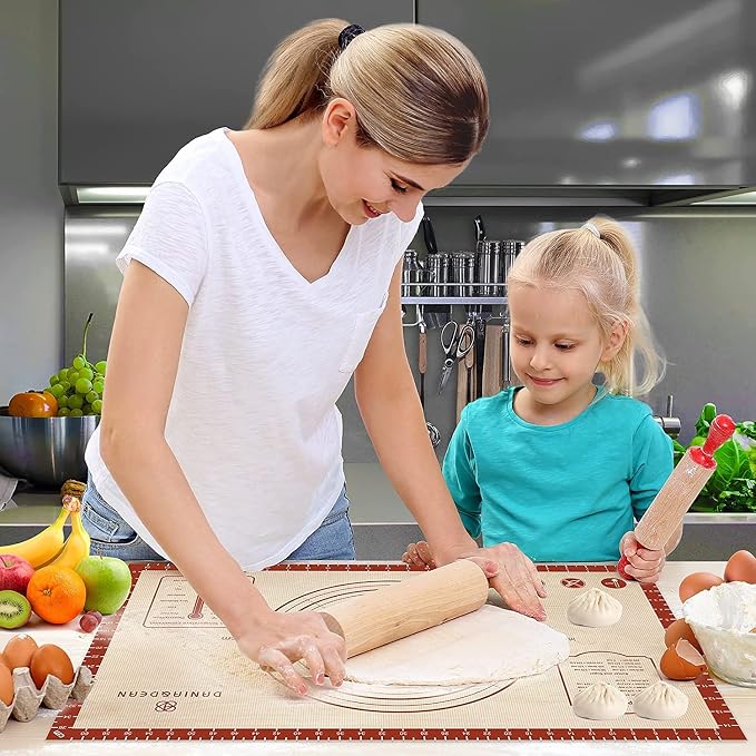 DANIA & DEAN 2 Pack 26"x16" & 11"x16" Extra Thick Silicone Baking Mat Set | Non-Slip & Non-Stick Mat with Measurements, for Pastry, Dough Rolling, Pizza, Sourdough, Counter & Reusable Oven Baking Sheet