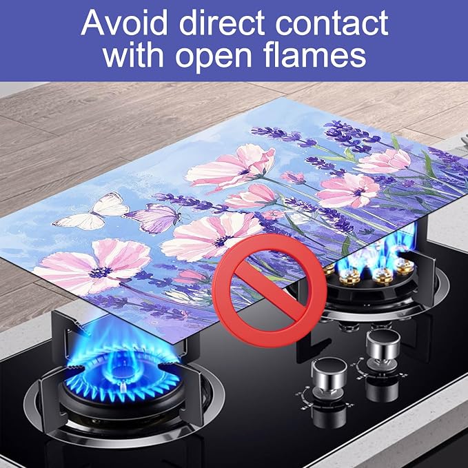 HOMETITUTE Stove Top Cover 28x20 Pink Floral Purple Garden Diatomite Mat