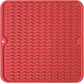 Silicone Dish Drying Mat, Non-Slip Easy Clean Sink Mat, Red, 12" x 12" | Quick-Dry Ridges, Large Heat-resistant Dish Drainer Mat for Kitchen Counter, Hangable & Roll-Up for Storage, Dishwasher Safe