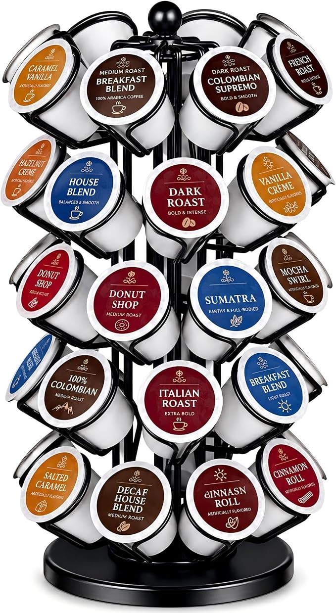 K Cup Holder, Coffee Pod Holder Storage Organizer Stand, 40 Pods Carousel | K Cup Carousel,Polished Top Ball,360°Rotating K Cup Organizer,Stable Base,Space-Saving for Countertop,No Assembly Required