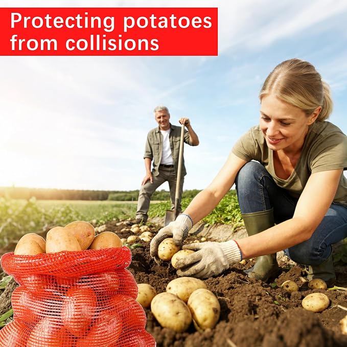 50 Pcs 20x14in Red Mesh Onion Bags with Drawstring, 35 lb Reusable Fresh Produce Onion Storage Sacks For Onions Potato Garlic Citrus Crawfish Firewood ,Washable Breathable Net Bags For Vegetable | Breathable
