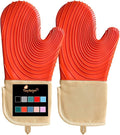 Silicone Oven Mitts-13.6 in Extended Oven Mitts Heat Resistant 500F, Oven Gloves with Soft Liner Good Grippy BPA-Free Easy to Clean Flexible-Oven Mits Set for Cooking Baking Grilling BBQ