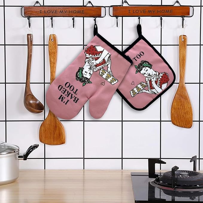I am Baked Too,Funny Oven Mitts and Pot Holders Sets of 2,Silicone Non-Slip Oven Mitts,Kitchen Gift for Women,Bake Lover Gift,Housewarming Gifts
