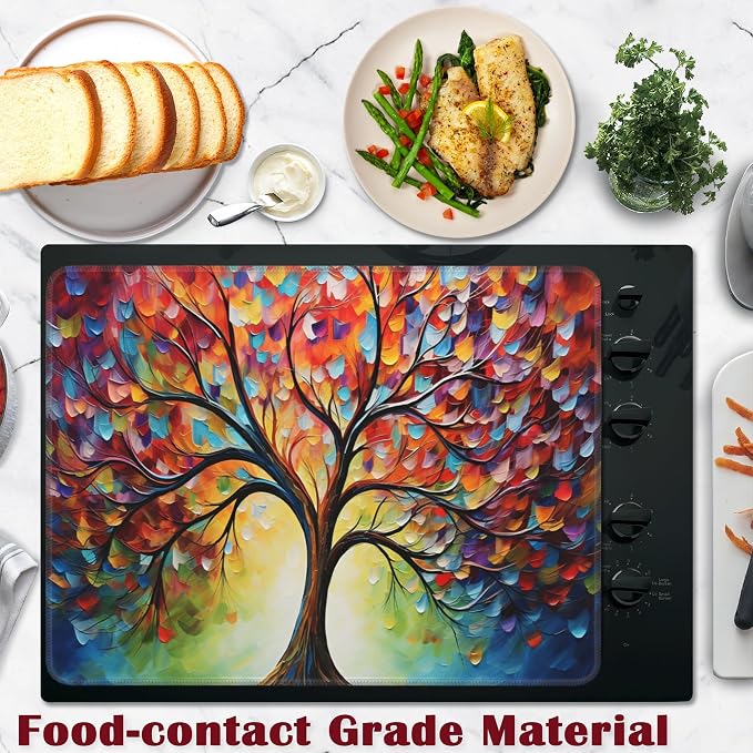 Tree Of Life Electric Stove Top Cover Protector,Colorful Abstract Glass Flat Top Stove Mat,Heat-Resistant Oven Induction Cooktop Mat for Ceramic Countertop Mats Dish Drying Mat
