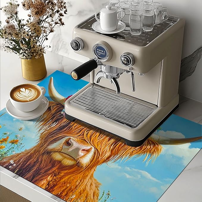 HOMETITUTE Highland Cow Stove Top Cover 28x20 Floral Diatomite Mat