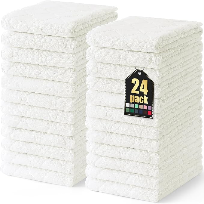 Homaxy 24 Pack Super Soft Absorbent Dish Towels, 10" x 20", White | Coral Velvet, Nonstick Oil Fast Drying Microfiber Cleaning Cloth, No Lint Dishcloths for washing and drying