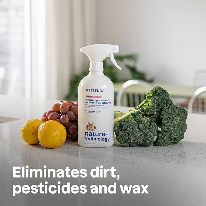 ATTITUDE Fruit & Vegetable Wash, Unscented Food-Safe Produce Wash to Remove Dirt, Wax & Residue, Vegan Plant-Based Produce Cleaner, 27.1 Fl Oz (Pack of 6)