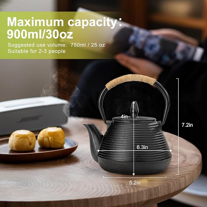 suyika Japanese Tetsubin Tea Kettle Cast Iron Teapot with Stainless Steel Infuser 30 oz/900 ml | Teapot with Stainless Steel Infuser