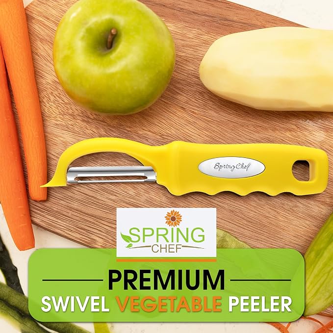 Spring Chef Swivel Potato Peeler for Kitchen with Soft Grip Handle, Yellow | Premium Vegetable Peeler w/ Sharp Stainless Steel Blades, Multifunctional Food Peeler for Apple, Carrot, Cucumber, Fruit