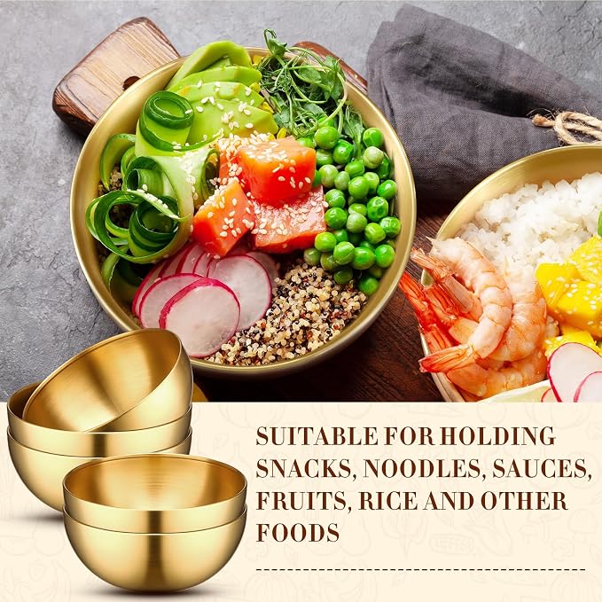 Nuogo 10 Pcs Gold Bowls 9.8 Inch Stainless Steel Mixing Bowls Decorative Esthetician Bowl for Facial Metal Serving Bowl for Holiday Birthday Party Wedding Baking Prepping Salad Fruit Soup