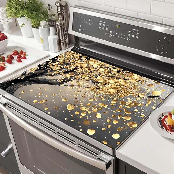 HOMETITUTE Golden Breeze Tree Stove Top Cover 28x20 Gold Leaf Diatomite Mat