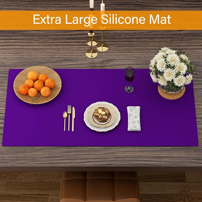 Silicone Protector Mat 47x24 Inch,Purple | 1.3mm silicone mat, heat resistant, non-slip & waterproof. Ideal for baking, painting, resin, welding and table protection.