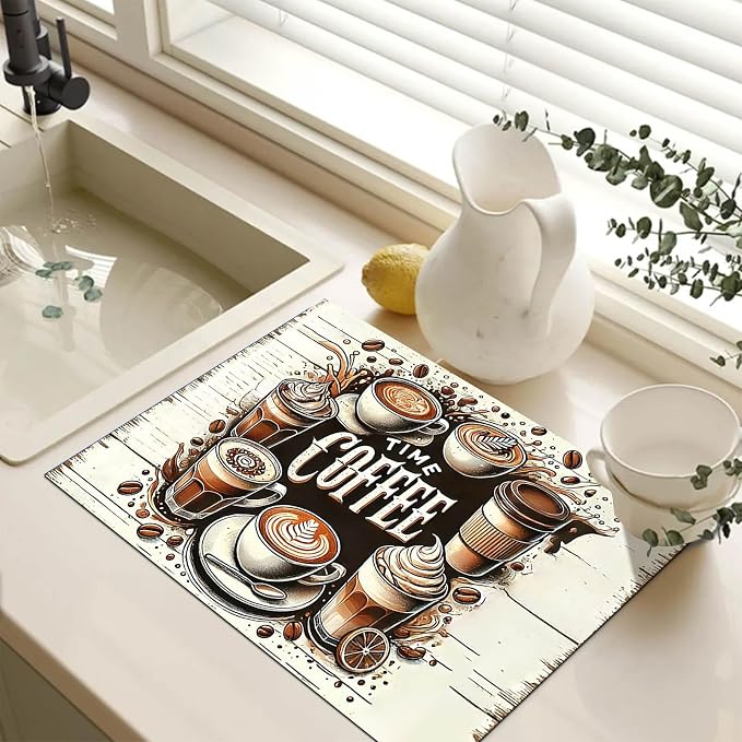 HOMETITUTE Coffee Time Stove Top Cover 28x20 Vintage Café Diatomite Mat