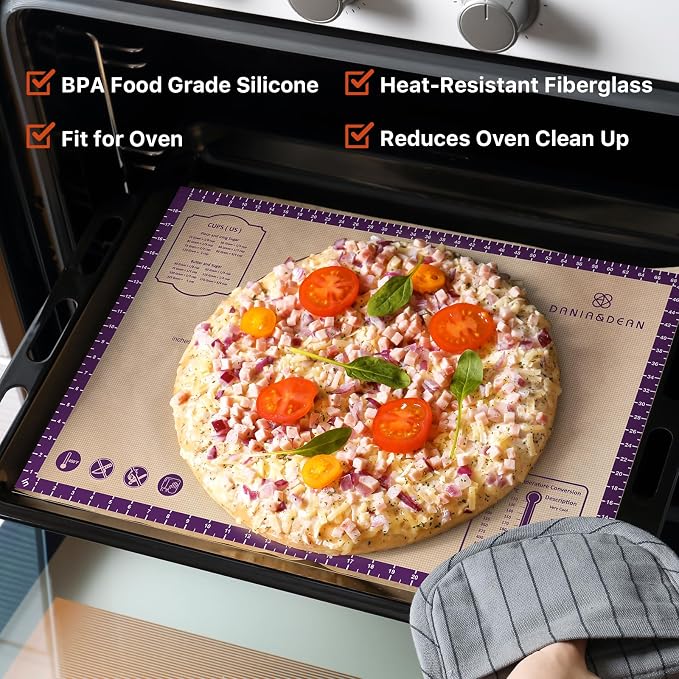 DANIA & DEAN 28"x20" Extra Thick Silicone Baking Mat for Pastry and Bread | Non-Slip & Non-Stick Mat with Measurements, for Pizza, Pie Crust, Dough Rolling, Pasta & Sourdough, Reusable Counter Sheet