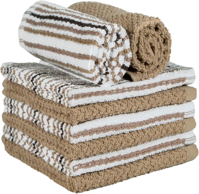 Bumble Dish Cloths 8-Pack, 100% Cotton Kitchen Towels, 12"x12" Tan | 430 GSM Soft Dish Towels for Kitchen, Highly Absorbent & Durable Kitchen Rags for Washing Dishes