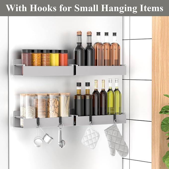 4 Pack Magnetic Spice Rack Organizer for Refrigerator and Oven, Light Grey Fridge Organizers and Storage for Kitchen
