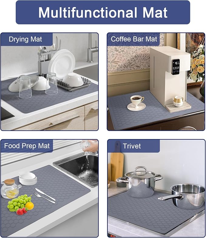 Stove Top Covers - 30" x 21" Extra Large, Heat Resistant Silicone Stove Top Protector, XL Dish Drying Mat for Kitchen, Ceramic & Glass Cooktop Protector, Grey