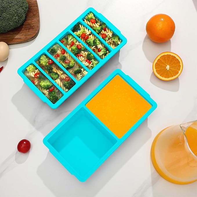 4-Pack Silicone Freezer Trays with Lid, Soup Freezer Container Molds | Large 2-Cup(500ml), Small 1/2-Cup (125ml), BPA Free, Freezer Tray for Soup, Stews, Sauces, Meal Prep, Broth, Leftovers